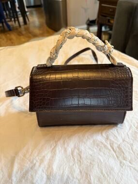 Croc‑Embossed Structured Mini Bag – Dark Brown Crossbody